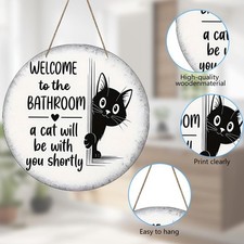 Funny Cat Bathroom Sign Wooden