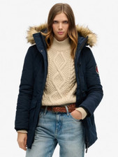 Superdry Women's Navy  Everest Faux Fur Hooded Parka Coat rrp £145