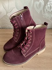 Clarks Maya Ladies Burgundy Suede Wool Lined Zipped Ankle Boots UK 5 EUR 38