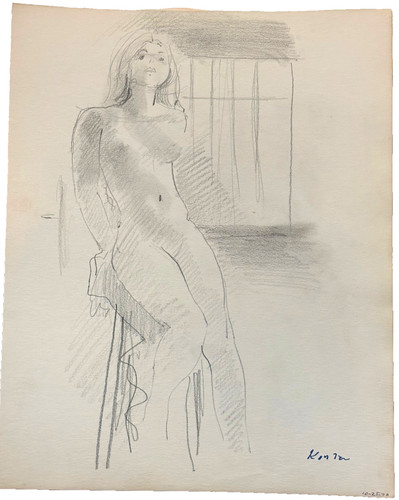 Young woman sitting stool - young,