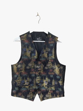 Vintage Piscador Waistcoat Black Size M NEW YEAR Firework Print Made in England