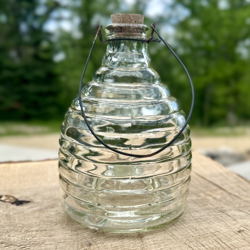 Vintage footed glass wasp trap - vintage,