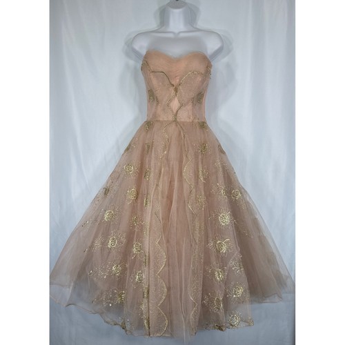 Vtg 50s strapless peach tulle - vtg,