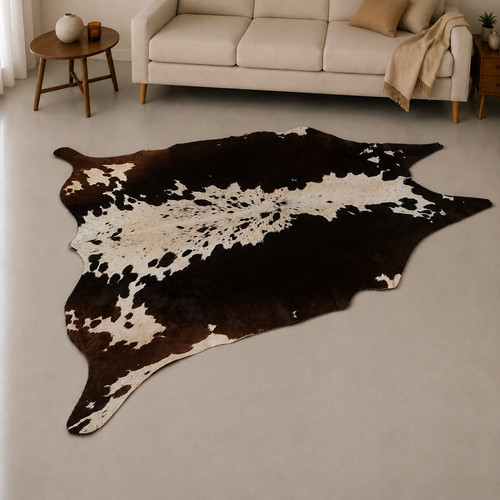 Genuine brown white cowhide - brown,