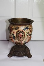 GOTHIC ANTIQUE ZSOLNAY PECS OIL LAMP BASE WITH HINKS & SON BRASS FEET