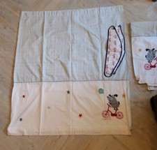 Next Toddler Room Blackout Curtains, White & Duckegg, Cheerful Bicycle motive