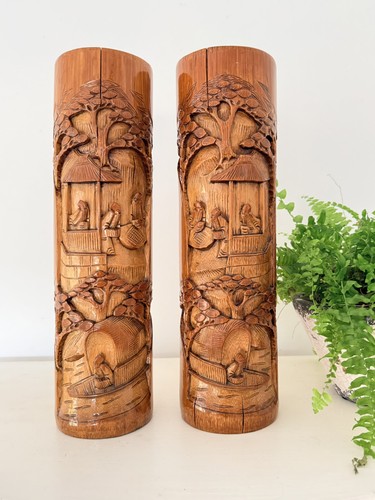 Pair vintage chinese carved - vintage,