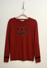 Bella Freud Jumper Size Small Red 100% Wool Knitted Black Queen Slogan Studded