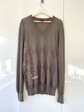 GALVIN GREEN Wool Y2K Golf Jumper XL Brown/Argyle Diamond/V Neck/Vintage