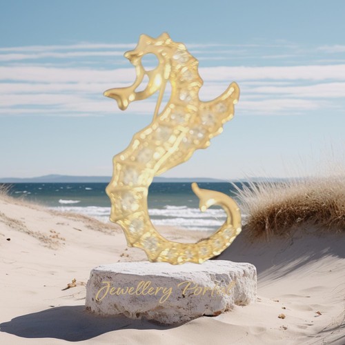 Crystal seahorse brooch
