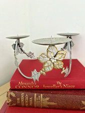 Large silver gold holly floral church candle holder christmas table centrepiece