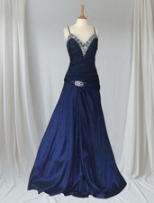 Navy Blue Beaded Evening Prom Dress Size M Elegant Formal Gown with Lace-Up Back