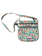Vera Bradley Cuban Stamps Prints Medium Quilted Crossbody Bag Triple Zip Purse