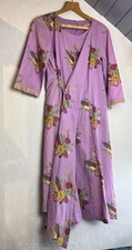 Fabindia Lilac Floral Cotton Wrap Dress Size L Half Sleeve Tassel Tie Boho Midi