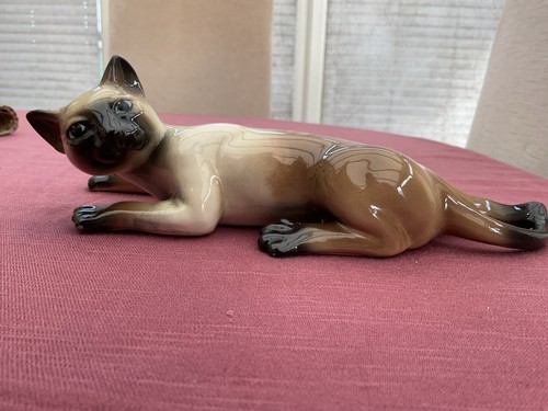 Ceramic siamese cat lying down - cat,