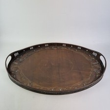 Antique Arts And Crafts Newlyn Copper Galleried Tray Embossed Fish Shells 58cm