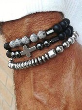 3pcs Set Mens Black Silver