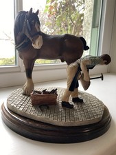 Heredities Shire Horse & Farrier 1987 Signed Wooden Plinth PDG20