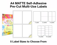 A4 Pre-Cut Address Labels, Matte Sticker Paper, Printable Matt Mailing Sheets