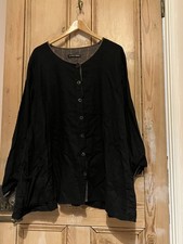 Gudrun Sjoden Tunic Black Tunic 3/4 Sleeve Cotton/Linen Long Top Blouse. X-Large