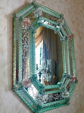 Antique Gold, Mauve Green and Pale Pink Murano Glass Venetian Mirror