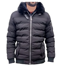 Mens Puffer Parka Fur Collar Jacket Zip Up Hooded Coat Brave Soul Quilted Jacket