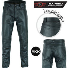 Mens Black Leather Trousers Motorbike Motorcycle Jeans Biker Cowhide Soft Pants