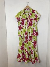 Mandy Marsh Green Pink Floral Midi Dress and Button Up Shirt Set UK Size 16 (B24