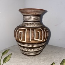 Vintage Old Retro Brown terracotta Mexican aztec design Decorative bowl storage 