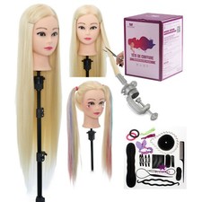 Blonde Hair Salon Training Head Hairdressing Practice Mannequin Doll Clamp Braid