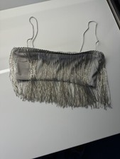 Meshki Silver Xs Sofia Top Cropped Boob Tube Crop Tassle Summer Holidays Out Out