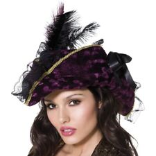 Ladies Pirate Fancy Dress Hat Fabric Pirate Hat with Feather Purple by Smiffys