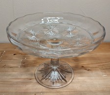 Vintage Fruit Bowl Dish Compote Cake Footed Pedestaled Glass Star MCM