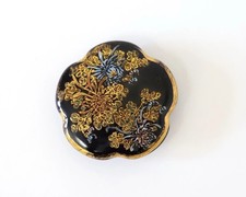 Large Antique Japanese Satsuma Decorated Button Meiji Stamped 47mm Floral Blue