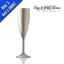 Personalised Virtually Unbreakable White Polycarbonate Champagne Flute Gold