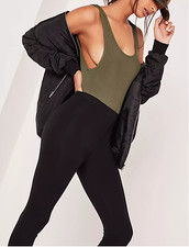 MISSGUIDED ribbed scoop green bodysuit khaki (M38/1)