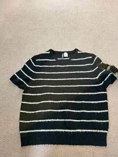 Black white striped knit - black, &