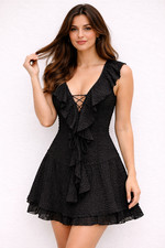 Womens Lace Up Ruffle Mini