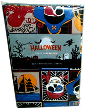 HALLOWEEN Vinyl Tablecloth 52" x 90 ~ Seats 6-8 ~ SCARY PIRATE ICONS