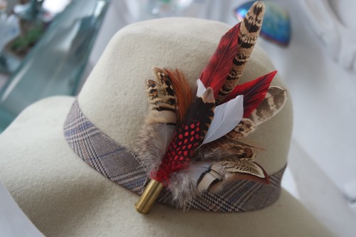 Feather and bullet brooch - brooch,, hat