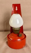 Vintage Red Enamel Painted Wall Mounted Small Oil Lamp with Milk Glass Shade