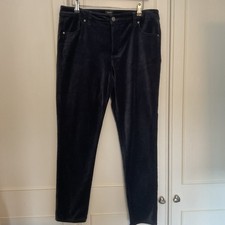 John Lewis Velour Trousers Womens UK 12 W34"" L27" Ankle Navy Blue Tapered