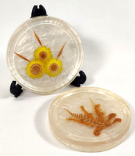 Unique Pressed Flower Coasters Vintage Mother Of Pearl Resin Yellow Sunflower