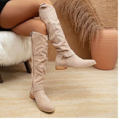 Beige slouch boots knee high - slouch,