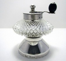 Antique Victorian Sterling Silver Cut Glass Pepper Mill/Grinder, Hukin & Heath.