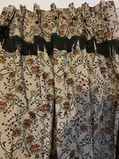 PAIR THICK GREEN RED GOLD POPPY FLORAL TAPESTRY CURTAINS PROF LINED HANDMADE VGC