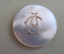 VINTAGE MOTHER OF PEARL POKER CHIP / GAMING COUNTER WITH INITIALS " CA" MONOGRAM