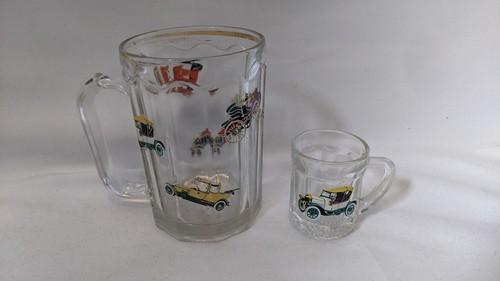 Vintage glass car mugs pair - glass,