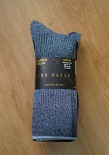 New Ted Baker Navy & Blue 6 Pack Ribbed Assorted Mens Socks One Size RRP £25
