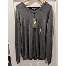 NWT $89 Hart Schaffner Marx Mens Extra Fine Merino Wool V Neck Sweater XL Gray